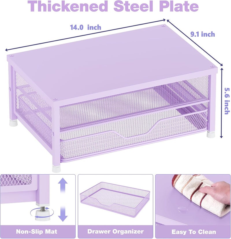 OPNICE Computer Monitor Stand Riser, Desk Organizer with Drawer, Laptop Stand, Office Desk Accessories & Workspace Desktop Organizers Storage for Office Supplies(Purple) - Image 2